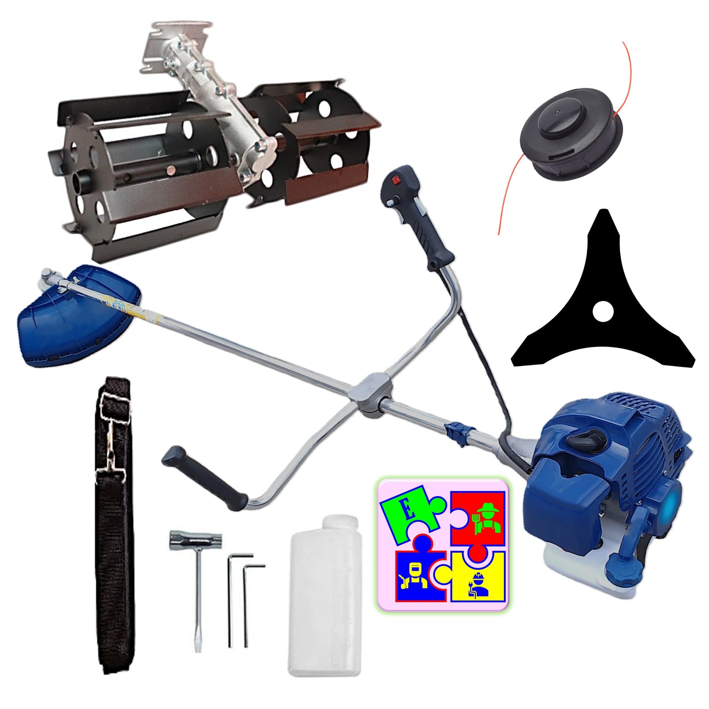 Motocoasa pe benzina TOMS Fermierul, Disc Stea, Accesorii Incluse, 3.4cp, Albastra, +PRASITOARE