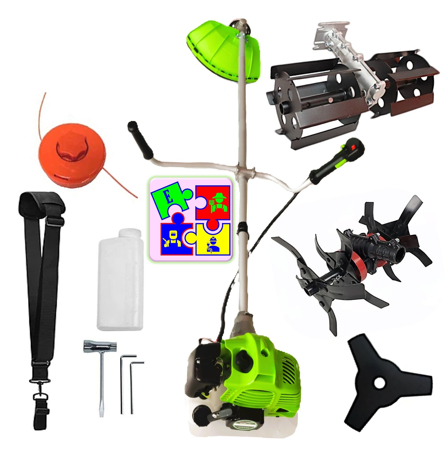 Motocoasa pe benzina ALFA 7* PROFESSIONAL, Accesorii si 1xDisc Stea, 8CP, VERDE, Plus PRASITOARE, +CULTIVATOR-Profi