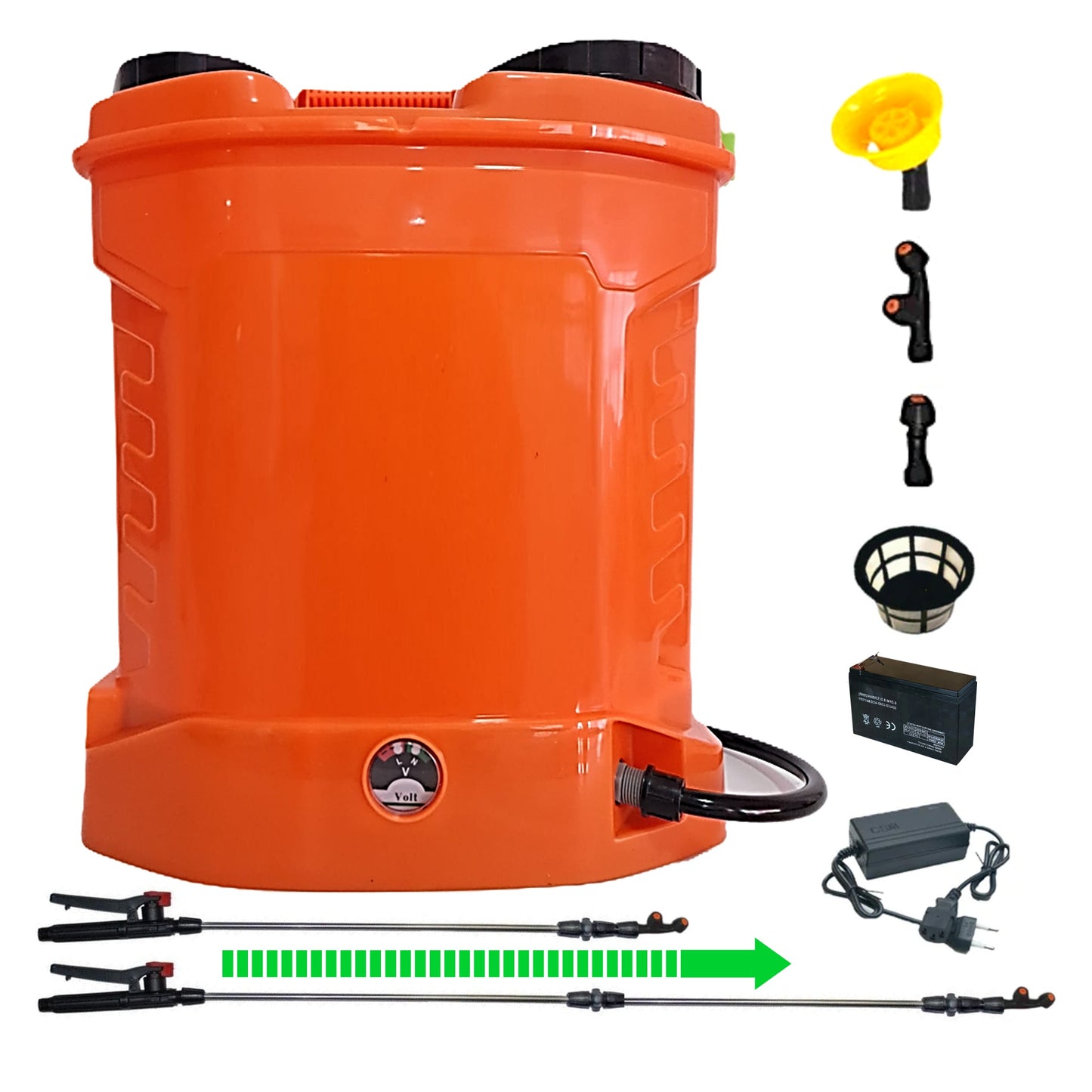 eGospodari.ro % Pompa de stropit 12L cu acumulator, Galbena SAU Portocalie, 3 duze incluse, Vermorel