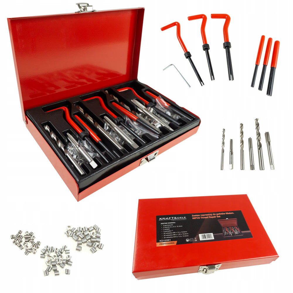 eGOSPODARi.ro Kit reparatie filete prin bucsare, contine 88 elemente, valiza de transport inclusa, KRAFT Profi K10591, Poza1