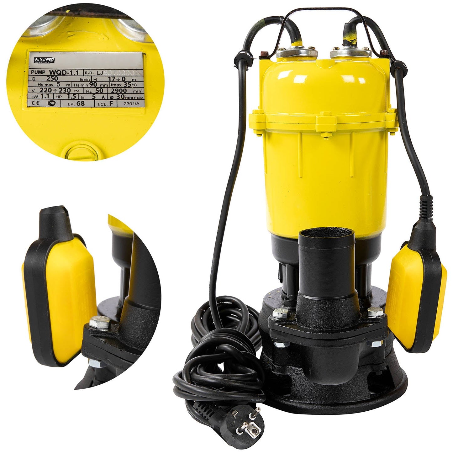eGOSPODARi.ro % Pompa de apa submersibila cu flotor Liderman- Maxima-WQD-1.1, 1.1 Kw, 250l/min, inaltime refulare 17m