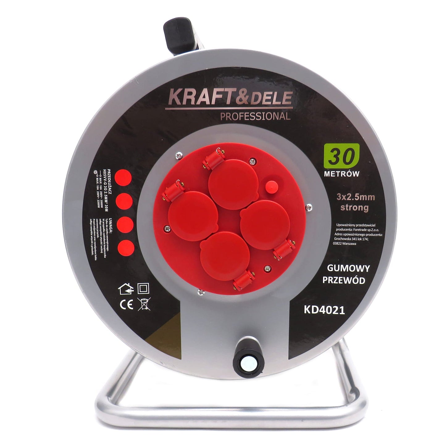 eGOSPODARi.ro Prelungitor electric lungime 30m, tambur derulare cu 4 prize incorporate, conductor 3x2.5mm, KRAFT Profi K4021, Poza3
