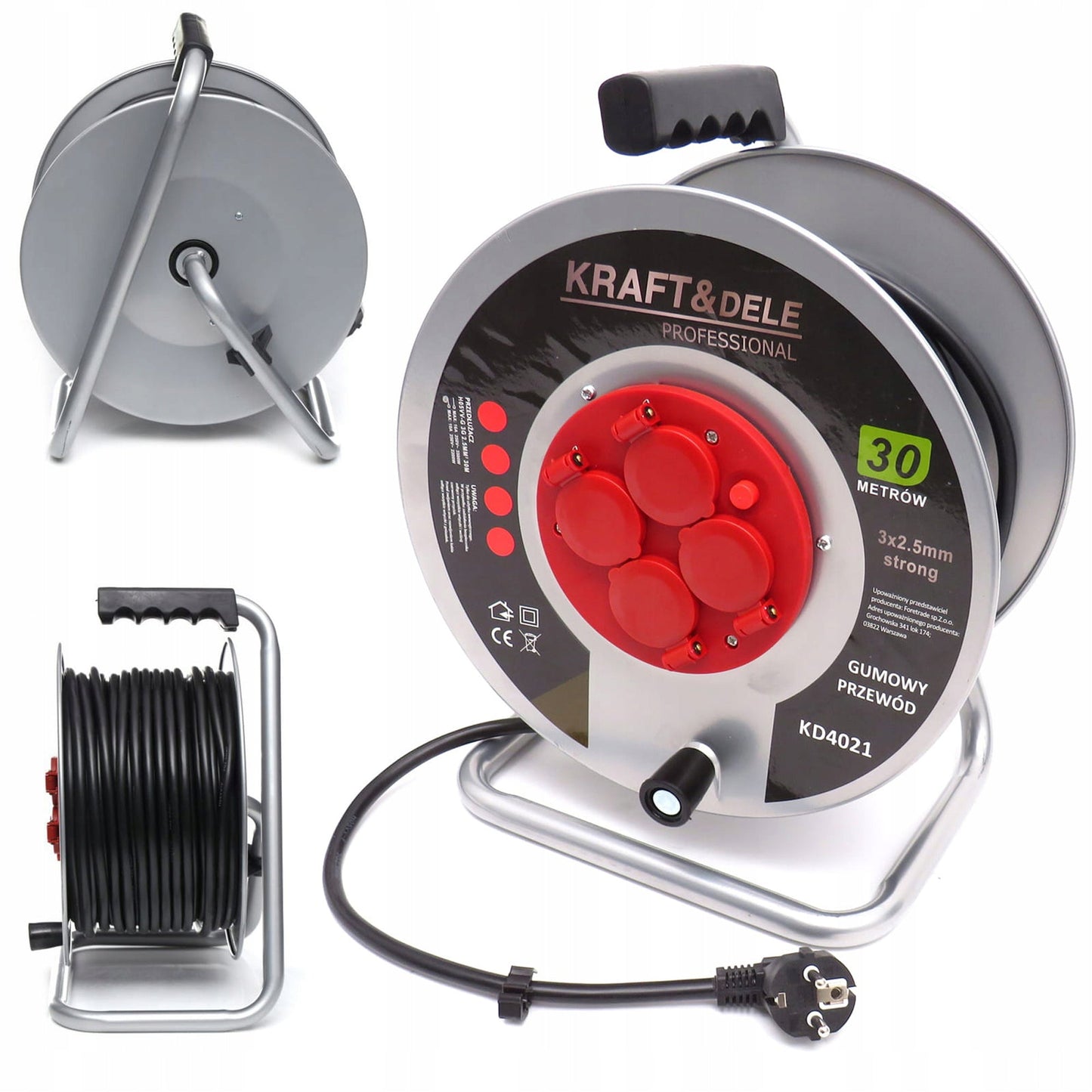 eGOSPODARi.ro Prelungitor electric lungime 30m, tambur derulare cu 4 prize incorporate, conductor 3x2.5mm, KRAFT Profi K4021, Poza8