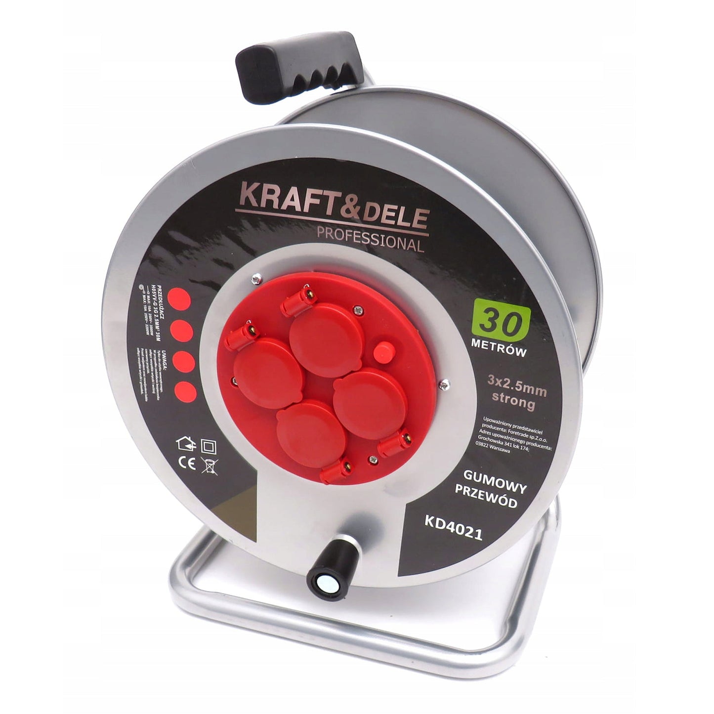 eGOSPODARi.ro Prelungitor electric lungime 30m, tambur derulare cu 4 prize incorporate, conductor 3x2.5mm, KRAFT Profi K4021, Poza4