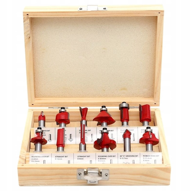 eGOSPODARi.ro Set 12 freze pentru lemn, forme diferite, diametru ax 8 mm, KRAFT Profi K10282, Poza1