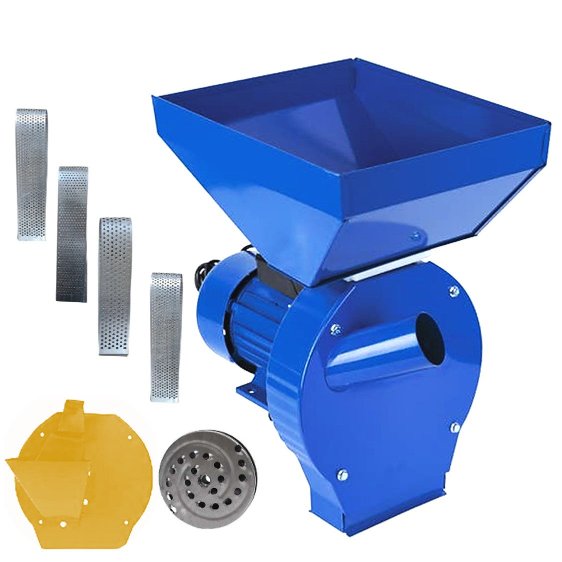 eGOSPODARi.ro % Set Moara cereale, stiuleti si legume 3 in 1 Alpin-PROFI seria E, 3.9kW, Albastra cu ciocanele, CUVA MARE si razatoare legume-fructe