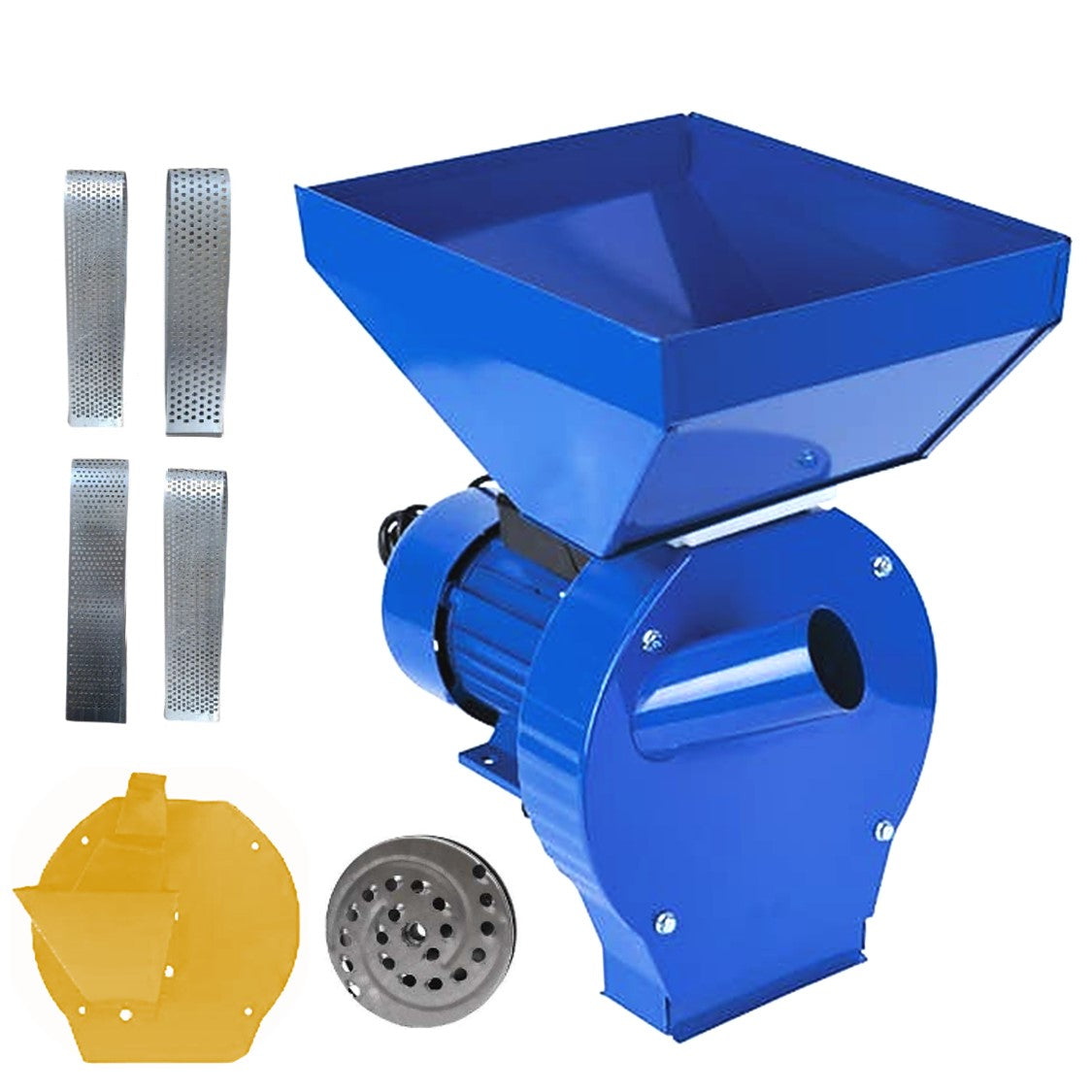 eGOSPODARi.ro % Set Moara cereale, stiuleti si legume 3 in 1 Alpin-PROFI seria E, 3.9kW, Albastra cu ciocanele, CUVA MARE si razatoare legume-fructe