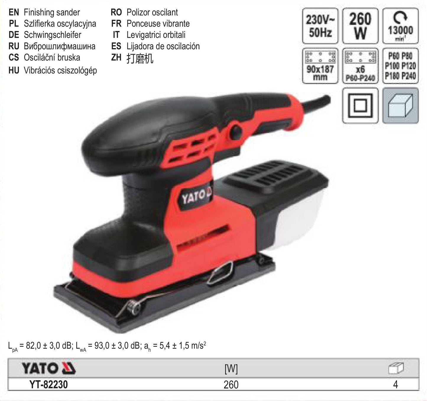 eGOSPODARi.ro % Slefuitor cu vibratii Yato YT-82230, 187x90 mm, 260 W, 187x90 mm