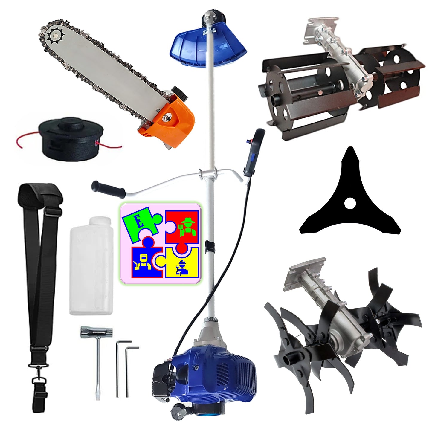 eGOSPODARi.ro % Motocositoarea FERMIERULUI-GOSPODAR, Blue-Efficient, Accesorii si 1xDisc, ALBASTRU-3.4CP, Plus Cap DRUJBA, PRASITOARE, CULTIVATOR