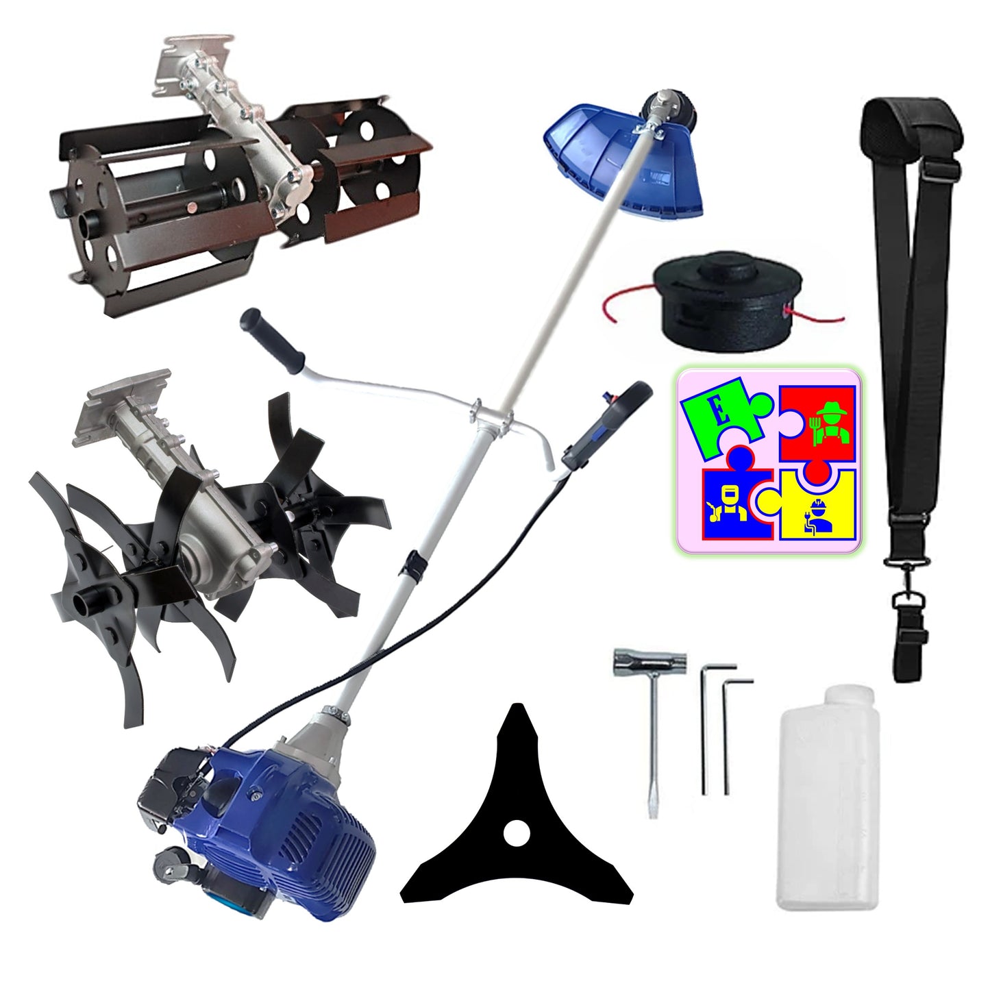 eGOSPODARi.ro % Motocositoarea FERMIERULUI-GOSPODAR, Blue-Efficient, Accesorii si 1xDisc, ALBASTRU-3.4CP, Plus PRASITOARE, +CULTIVATOR