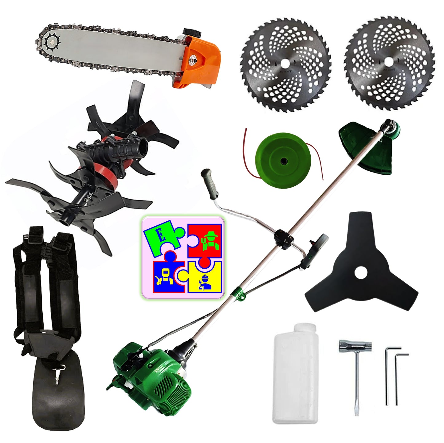 eGOSPODARi.ro % Motocositoarea FERMIERULUI-GOSPODAR, 2xDiscuri Vidia, 1xDisc Stea, 52cc, VERDE-6CP, PLUS CULTIVATOR-PROFI, +Cap DRUJBA