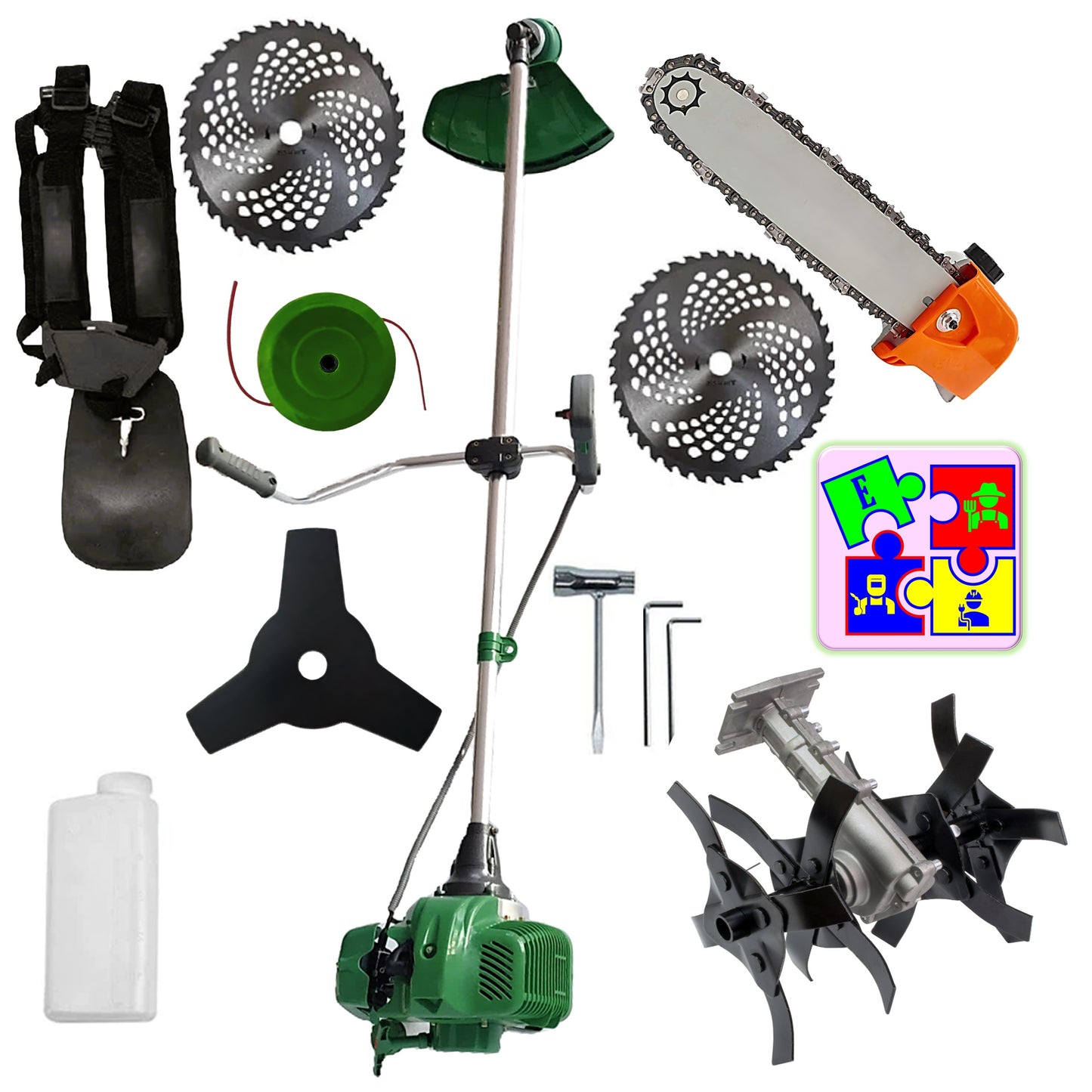eGOSPODARi.ro % Motocositoarea FERMIERULUI-GOSPODAR, 2xDiscuri Vidia, 1xDisc Stea, 52cc, VERDE-6CP, PLUS CULTIVATOR, +Cap DRUJBA
