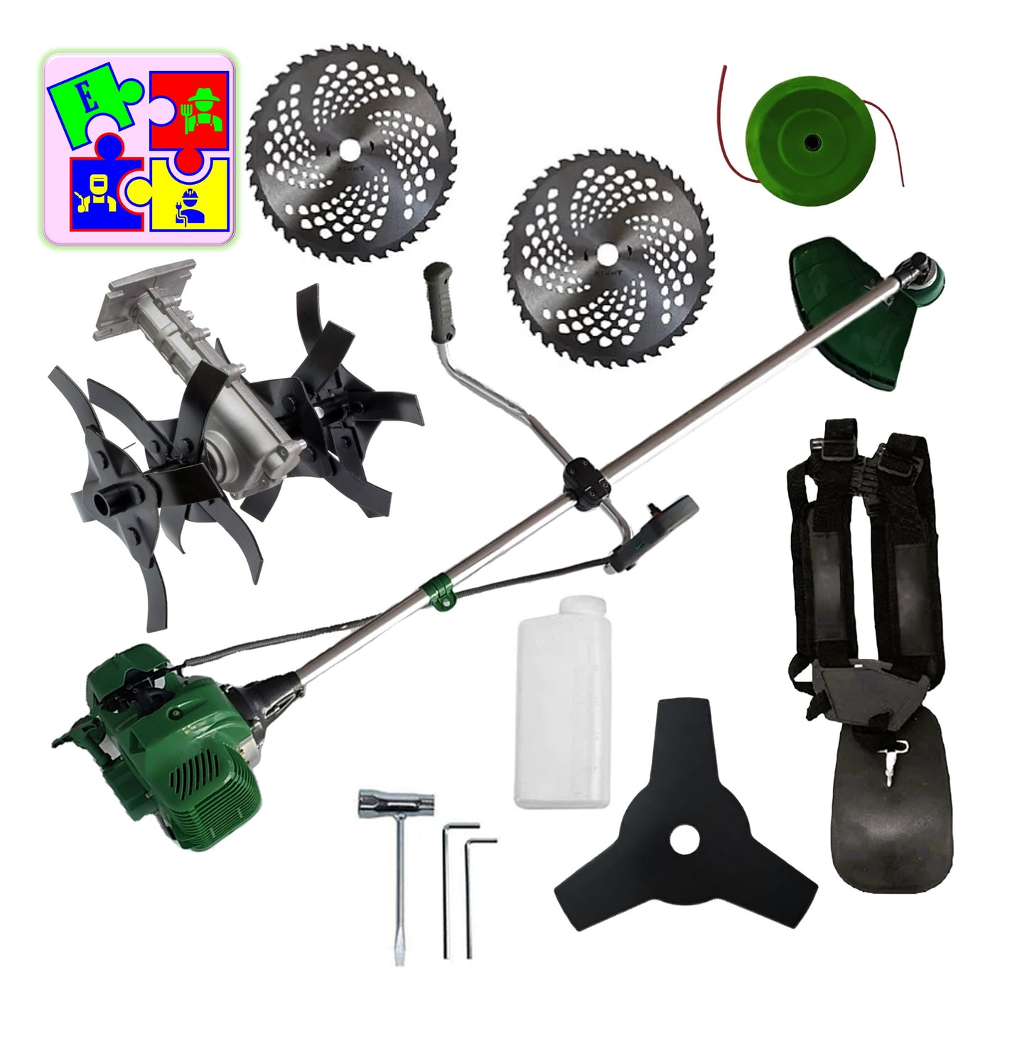 eGOSPODARi.ro % Motocositoarea FERMIERULUI-GOSPODAR, 2xDiscuri Vidia, 1xDisc Stea, 52cc, VERDE-6CP, PLUS CULTIVATOR