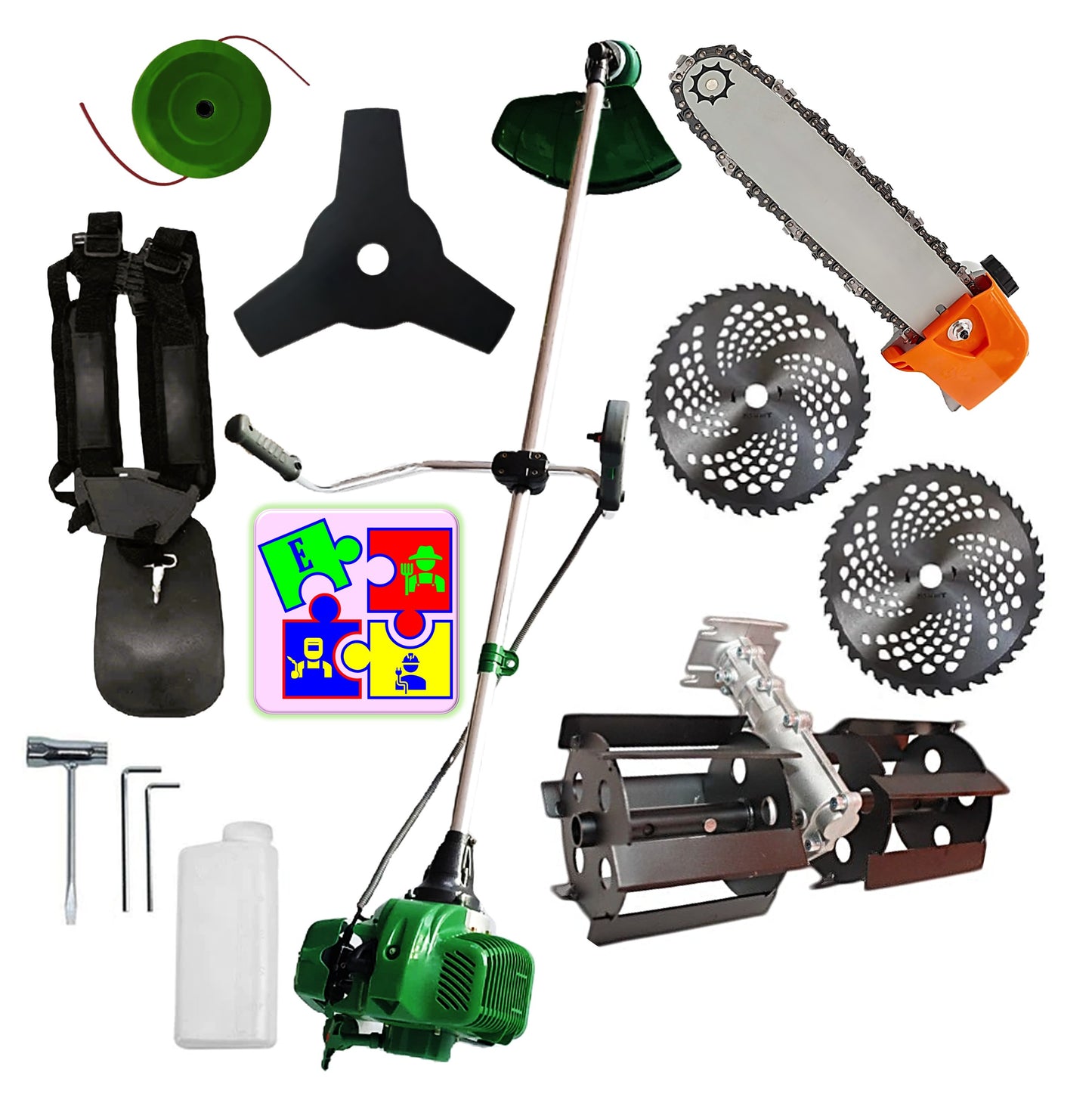eGOSPODARi.ro % Motocositoarea FERMIERULUI-GOSPODAR, 2xDiscuri Vidia, 1xDisc Stea, 52cc, VERDE-6CP, PLUS CAP DRUJBA, +PRASITOARE