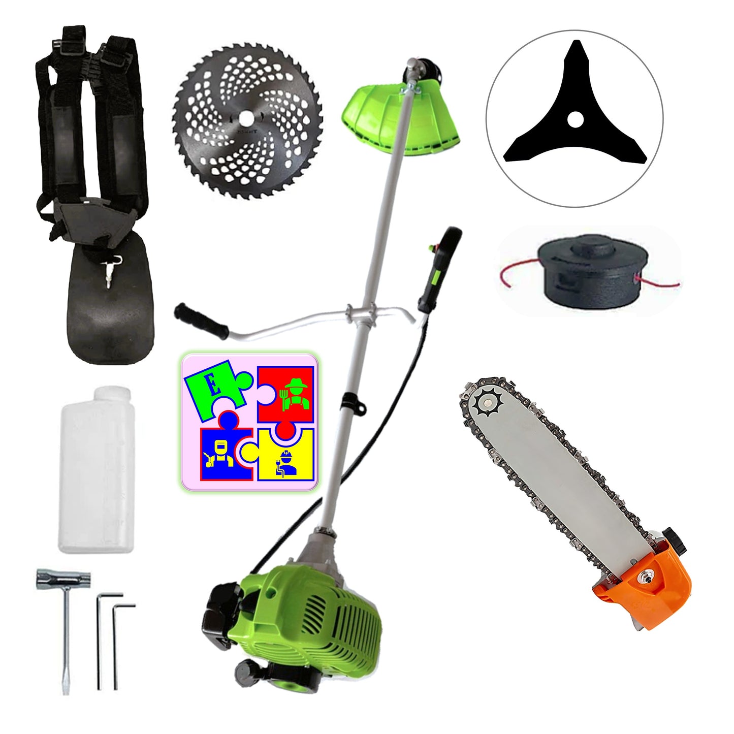 eGOSPODARi.ro % Motocositoarea FERMIERULUI-GOSPODAR, Consum Mic, Accesorii si 2 Discuri, VERDE-4CP, Plus CAP DRUJBA