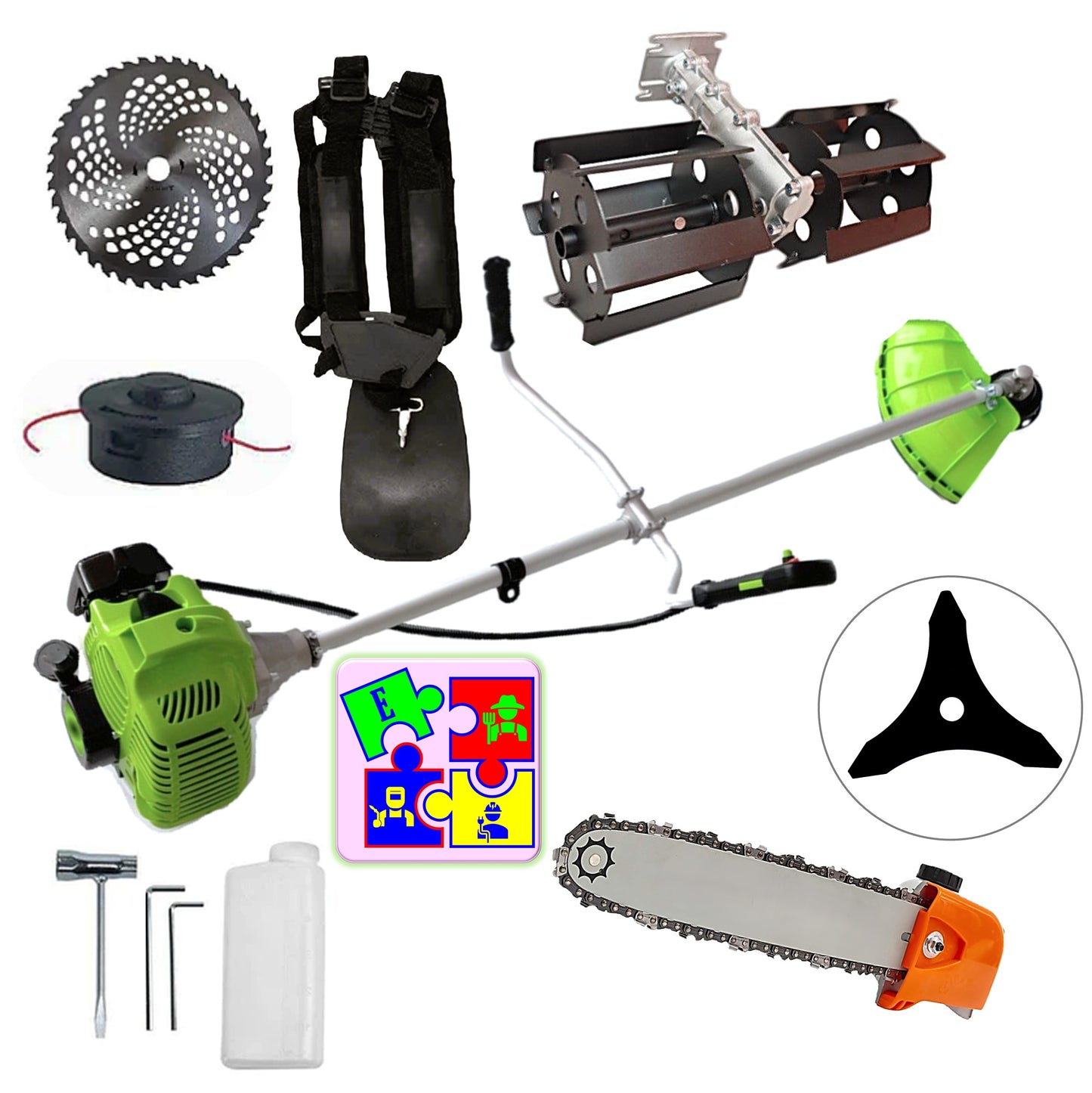 eGOSPODARi.ro % Motocositoarea FERMIERULUI-GOSPODAR, Consum Mic, Accesorii si 2XDisc, VERDE-4CP, +CAP DRUJBA, +PRASITOARE