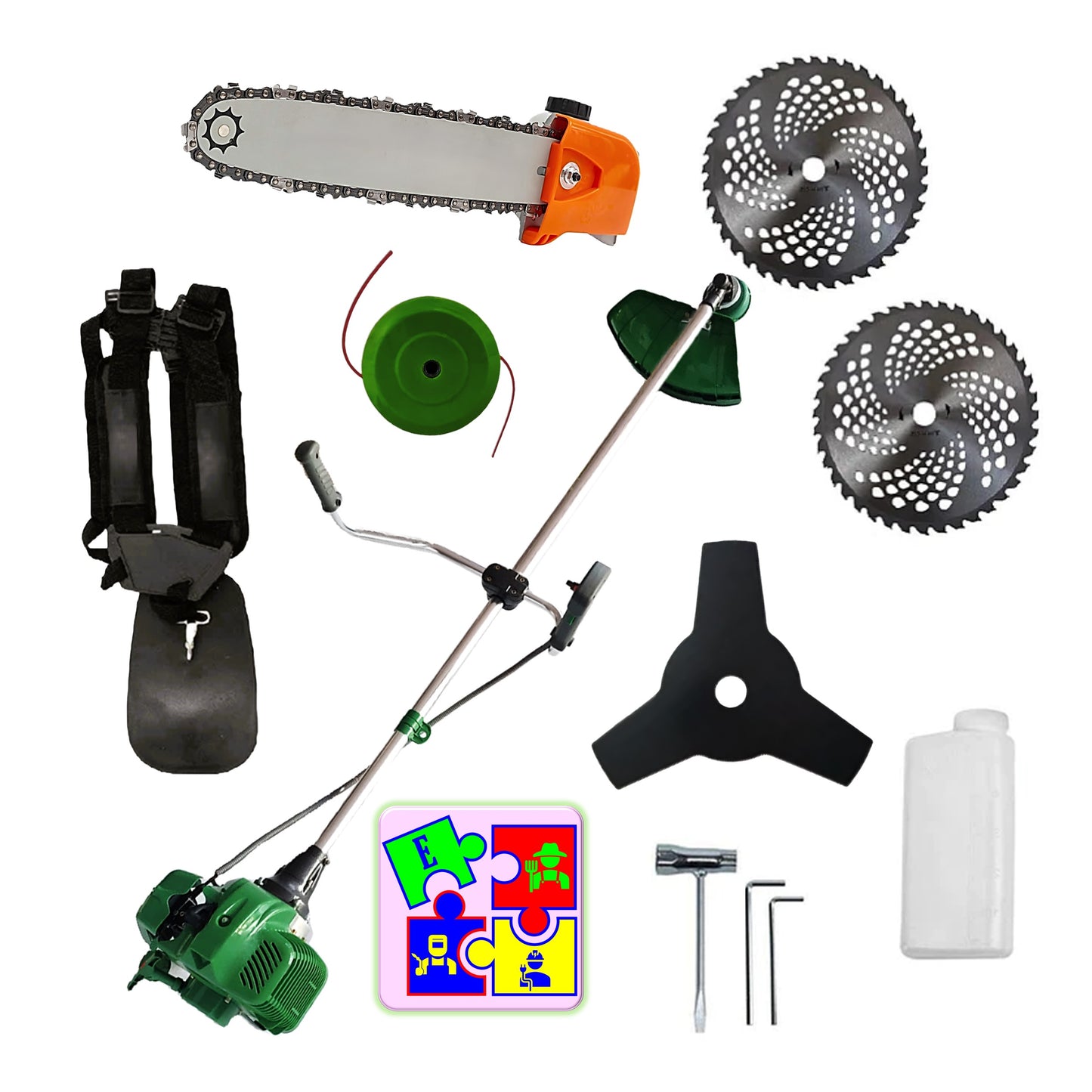 eGOSPODARi.ro % Motocositoarea FERMIERULUI-GOSPODAR, 2xDiscuri Vidia, 1xDisc Stea, 52cc, VERDE-6CP, PLUS CAP DRUJBA