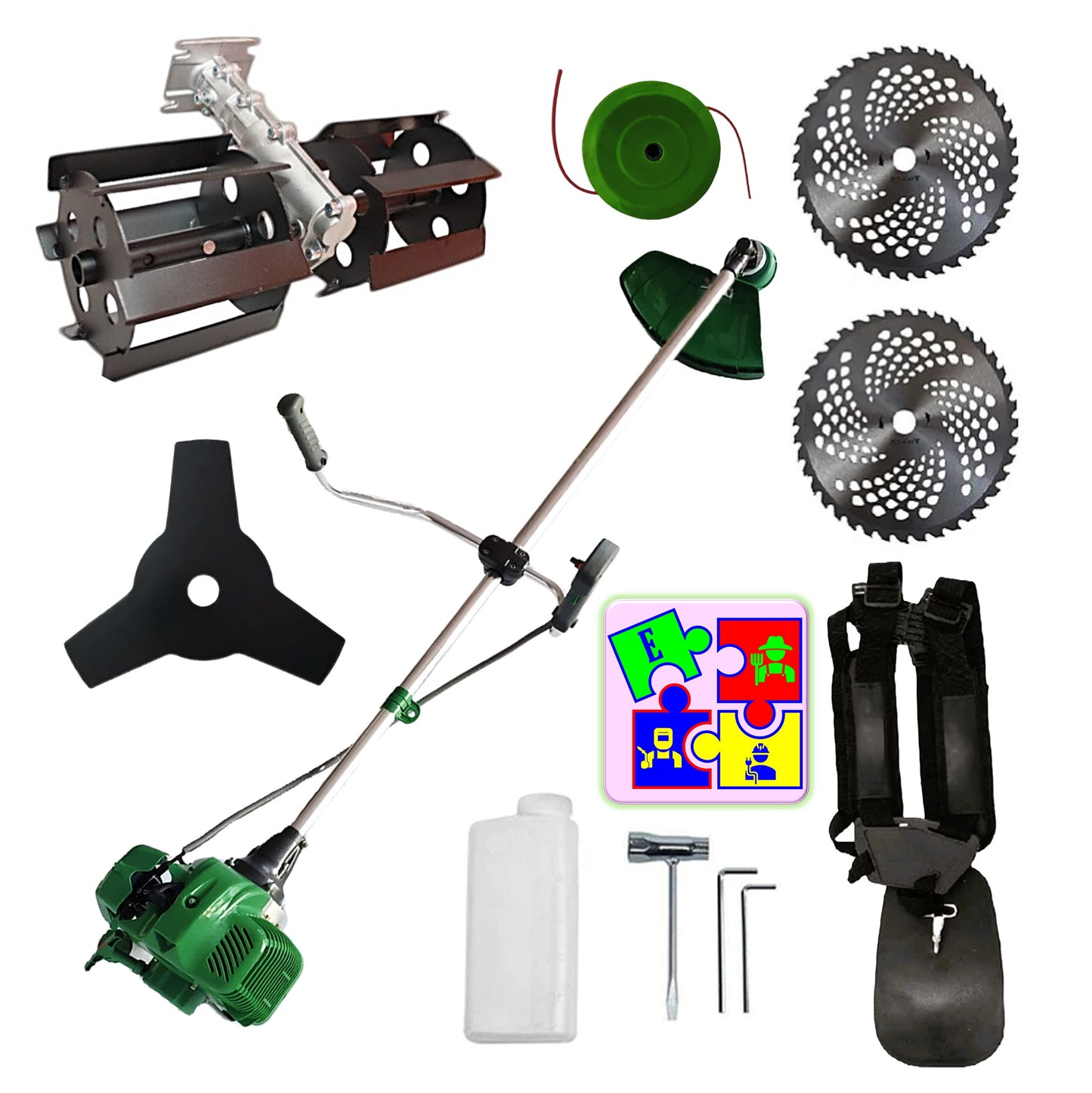 eGOSPODARi.ro % Motocositoarea FERMIERULUI-GOSPODAR, 2xDiscuri Vidia, 1xDisc Stea, 52cc, VERDE-6CP, PLUS PRASITOARE