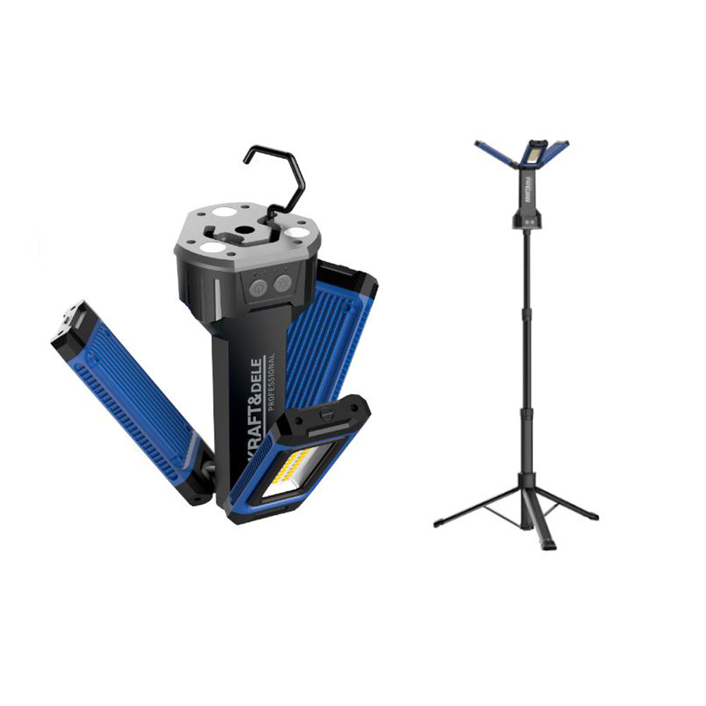 eGospodari.ro % Lampa multifunctionala reincarcabila KRAFT Profi K1268, 3 proiectoare LED, 4500Lm, acumulator 4000mAh, 3 moduri, 2 culori, cu trepied , pentru ateliere, camping, constructii etc