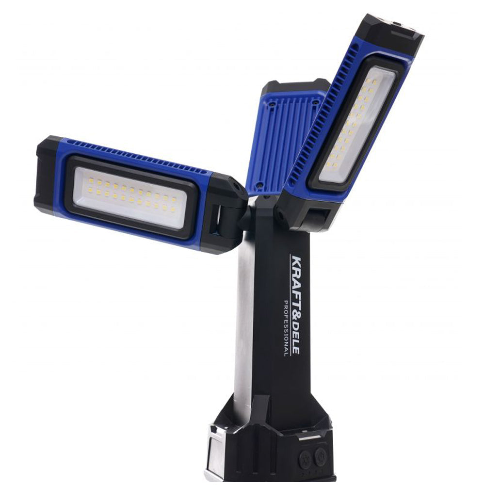 eGospodari.ro % Lampa multifunctionala reincarcabila KRAFT Profi K1268, 3 proiectoare LED, 4500Lm, acumulator 4000mAh, 3 moduri, 2 culori, cu trepied , pentru ateliere, camping, constructii etc