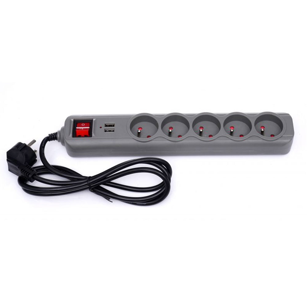 eGospodari.ro % Prelungitor electric cu 5 prize, 2 mufe USB si intrerupator KRAFT Profi K4034, lungime 3m