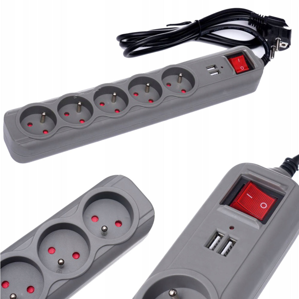 eGospodari.ro % Prelungitor electric cu 5 prize, 2 mufe USB si intrerupator KRAFT Profi K4034, lungime 3m