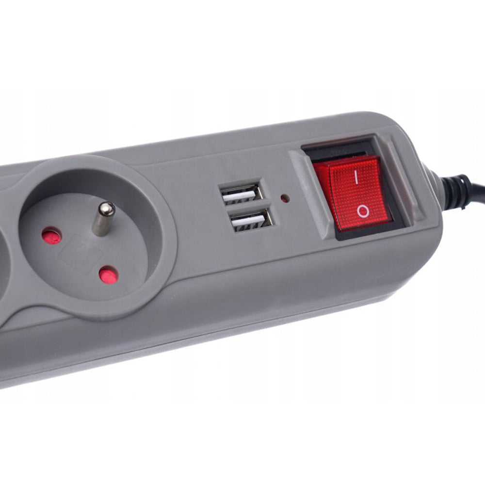 eGospodari.ro % Prelungitor electric cu 5 prize, 2 mufe USB si intrerupator KRAFT Profi K4034, lungime 3m