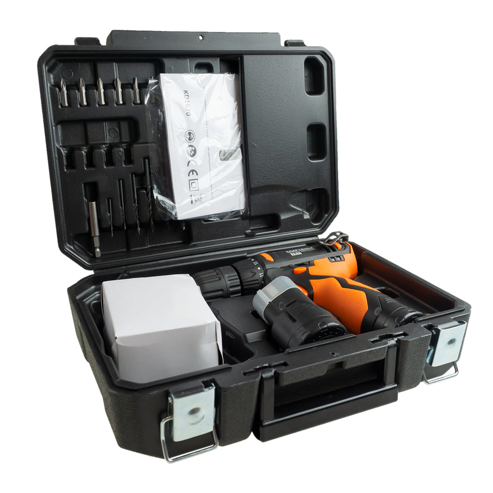 eGospodari.ro % SET Surubelnita cu acumulator KRAFT Profi K1670, include 2 acumulatori 12 V, 6 burghie si 6 biti incluse