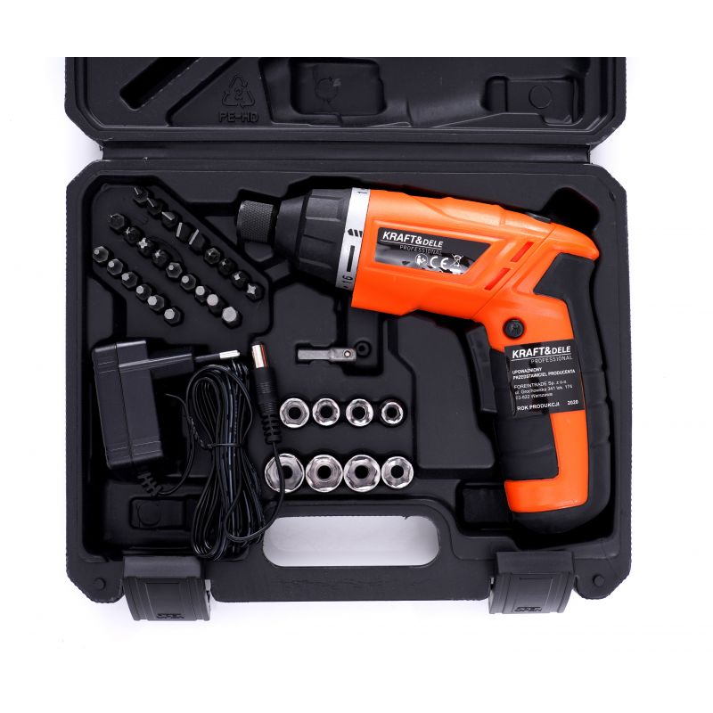 eGospodari.ro % SET Surubelnita electrica pe acumulator KRAFT Profi K1577, include 1 acumulator 3.6 V, 6 tubulare si 30 biti