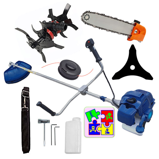 Motocoasa pe benzina TOMS Fermierul, Disc Stea, Accesorii Incluse, 3.4cp, Albastra, +CULTIVATOR PROFI, +Cap DRUJBA