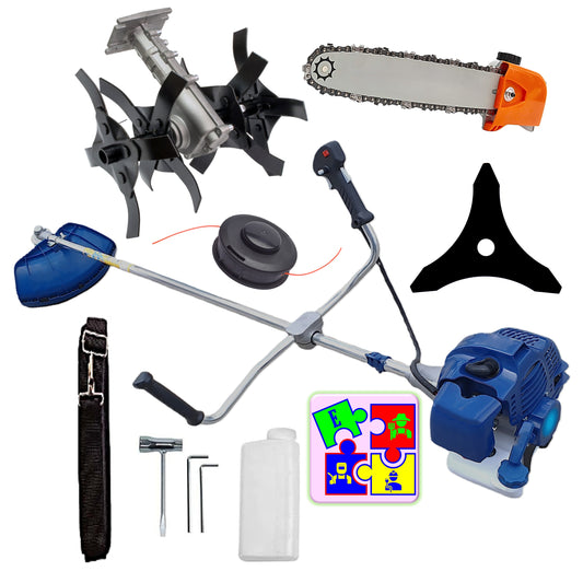 Motocoasa pe benzina TOMS Fermierul, Disc Stea, Accesorii Incluse, 3.4cp, Albastra, +CULTIVATOR, +Cap DRUJBA