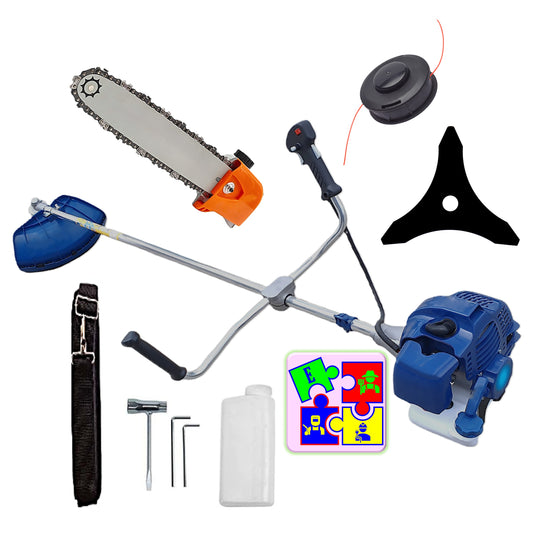 Motocoasa pe benzina TOMS Fermierul, Disc Stea, Accesorii Incluse, 3.4cp, Albastra, +CAP DRUJBA
