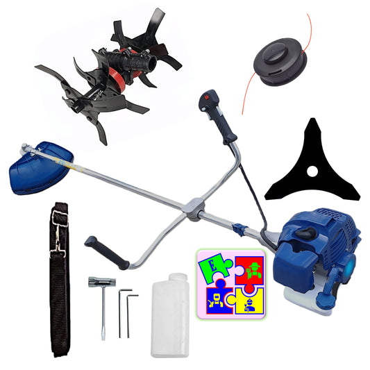 Motocoasa pe benzina TOMS Fermierul, Disc Stea, Accesorii Incluse, 3.4cp, Albastra, +CULTIVATOR PROFI