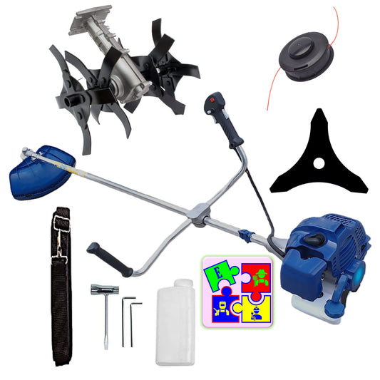Motocoasa pe benzina TOMS Fermierul, Disc Stea, Accesorii Incluse, 3.4cp, Albastra, +CULTIVATOR
