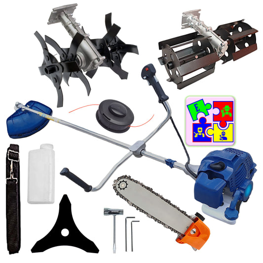 Motocoasa pe benzina TOMS Fermierul, Disc Stea, Accesorii Incluse, 3.4cp, Albastra, +Cap DRUJBA, PRASITOARE, CULTIVATOR