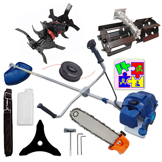 Motocoasa pe benzina TOMS Fermierul, Disc Stea, Accesorii Incluse, 3.4cp, Albastra, +PRASITOARE, +CULTIVATOR PROFI, +Cap DRUJBA