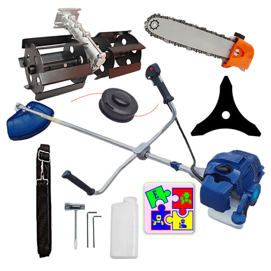 Motocoasa pe benzina TOMS Fermierul, Disc Stea, Accesorii Incluse, 3.4cp, Albastra, +CAP DRUJBA, +PRASITOARE
