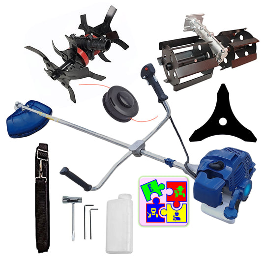 Motocositoare pe benzina TOMS Fermierul, Disc Stea, Accesorii Incluse, 3.4cp, Albastra, +PRASITOARE, +CULTIVATOR Profi