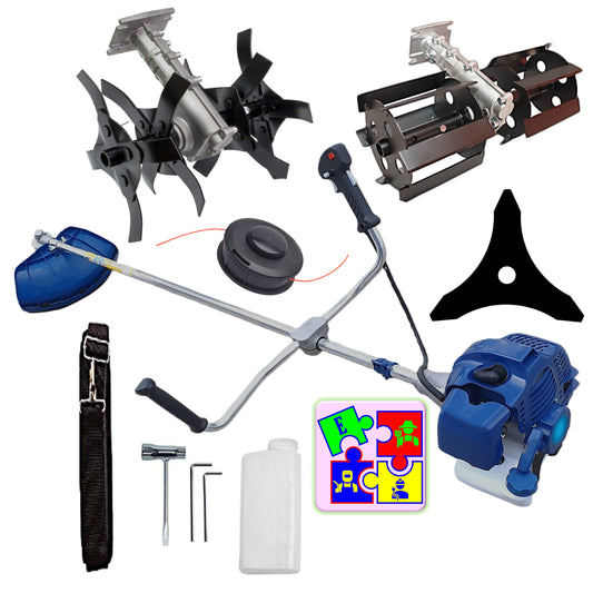 Motocoasa pe benzina TOMS Fermierul, Disc Stea, Accesorii Incluse, 3.4cp, Albastra, +PRASITOARE, +CULTIVATOR