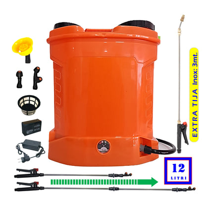 eGospodari.ro % SET Pompa de stropit 12L cu acumulator, Galbena SAU Portocalie, Vermorel, +Lance telescopica stropit de 3m