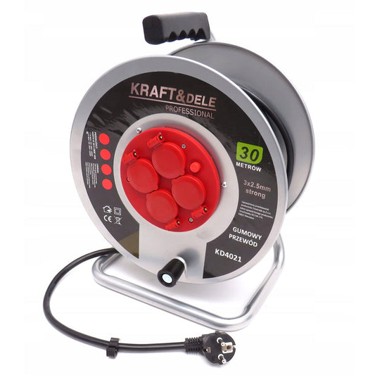 eGOSPODARi.ro Prelungitor electric lungime 30m, tambur derulare cu 4 prize incorporate, conductor 3x2.5mm, KRAFT Profi K4021, Poza1