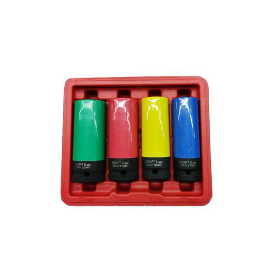 eGOSPODARi.ro Set 4 tubulare pentru masina de insurubat cu impact, Drive 1/2", Marimi intre 17-22mm, KRAFT Profi K11751, Poza1