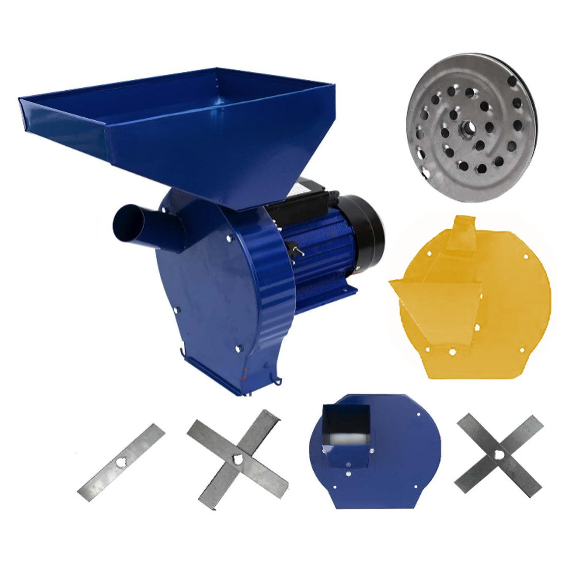 eGOSPODARi.ro % Set Moara cereale, stiuleti, lucerna si fructe/legume 4 in 1 , Alpin-PROFI, 3.9KW, Albastra, CUVA MARE, + Suport metal