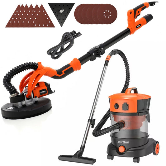 eGOSPODARi.ro Set Slefuitor pereti girafa 710W, 225mm + Aspirator umed uscat industrial fara sac 1400W, KRAFT Profi K1542-K5156, Poza1