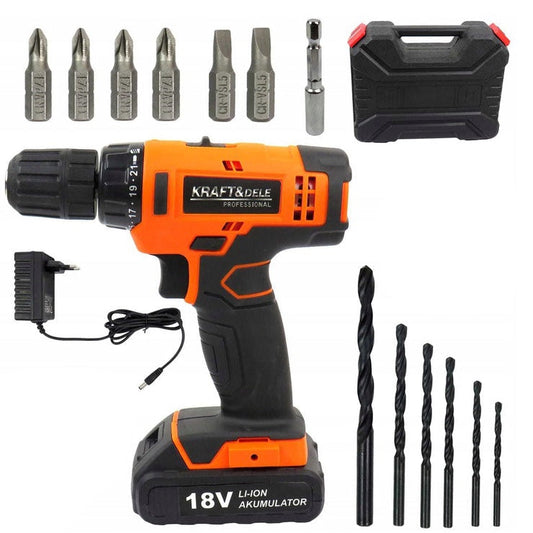 eGOSPODARi.ro Set masina insurubat si gaurit cu acumulator 18V, include burghie, biti si cutie depozitare, KRAFT Profi K1572, Poza1