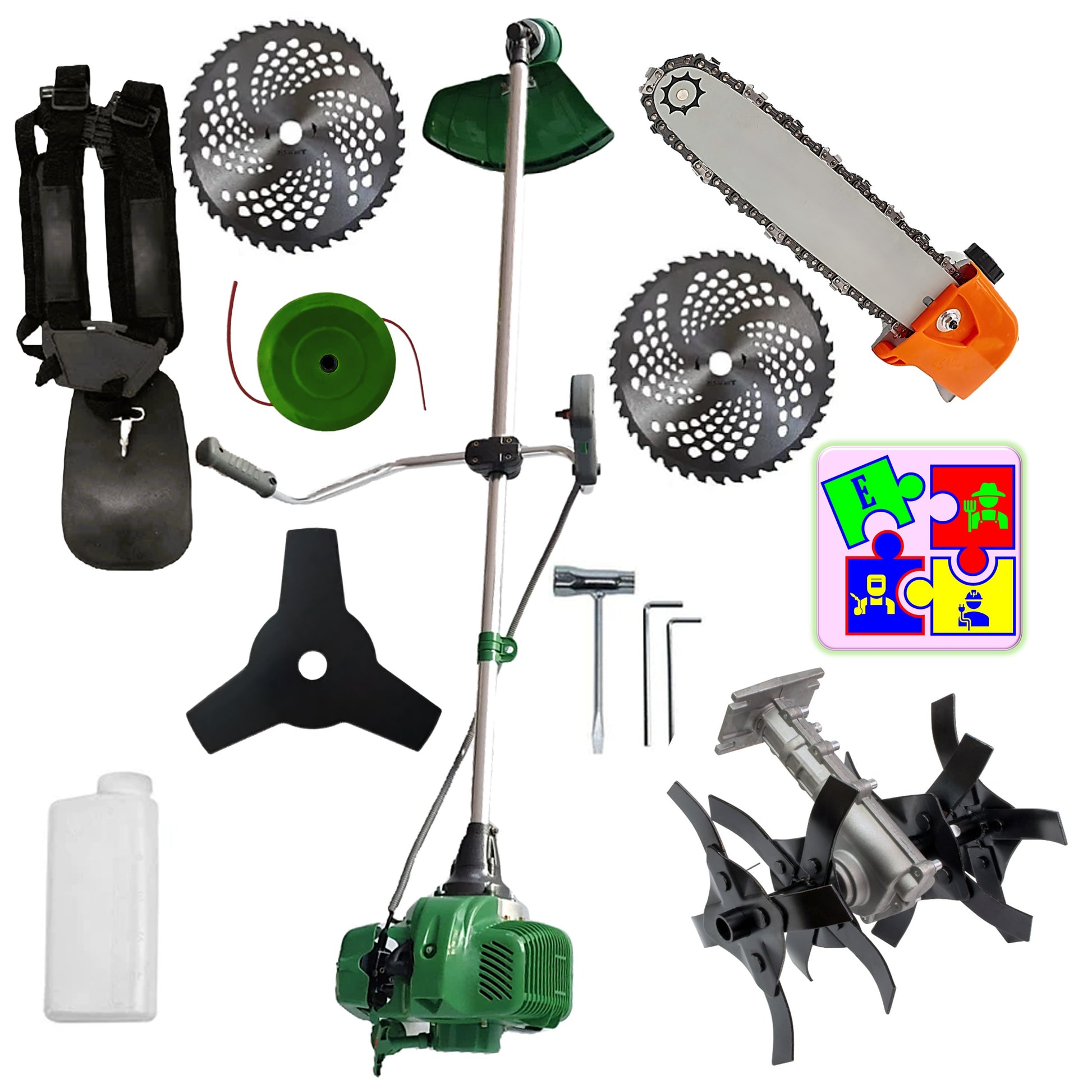 eGOSPODARi.ro % Motocositoarea FERMIERULUI-GOSPODAR, 2xDiscuri Vidia, 1xDisc Stea, 52cc, VERDE-6CP, PLUS CULTIVATOR, +Cap DRUJBA