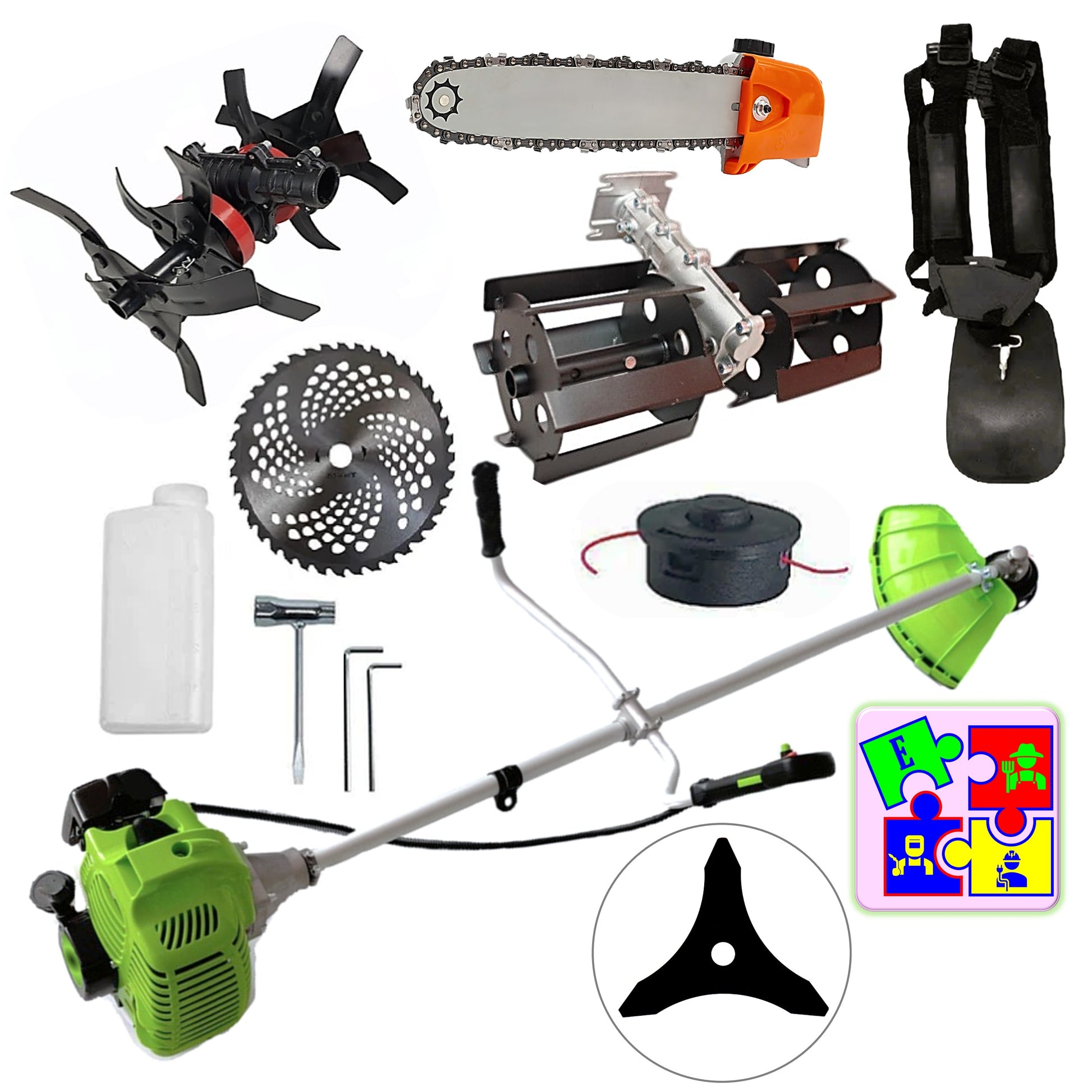 eGOSPODARi.ro % Motocositoarea FERMIERULUI-GOSPODAR, Consum Mic, Accesorii si 2xDisc, VERDE-4CP, Plus PRASITOARE, CULTIVATOR-PROFI, Cap DRUJBA