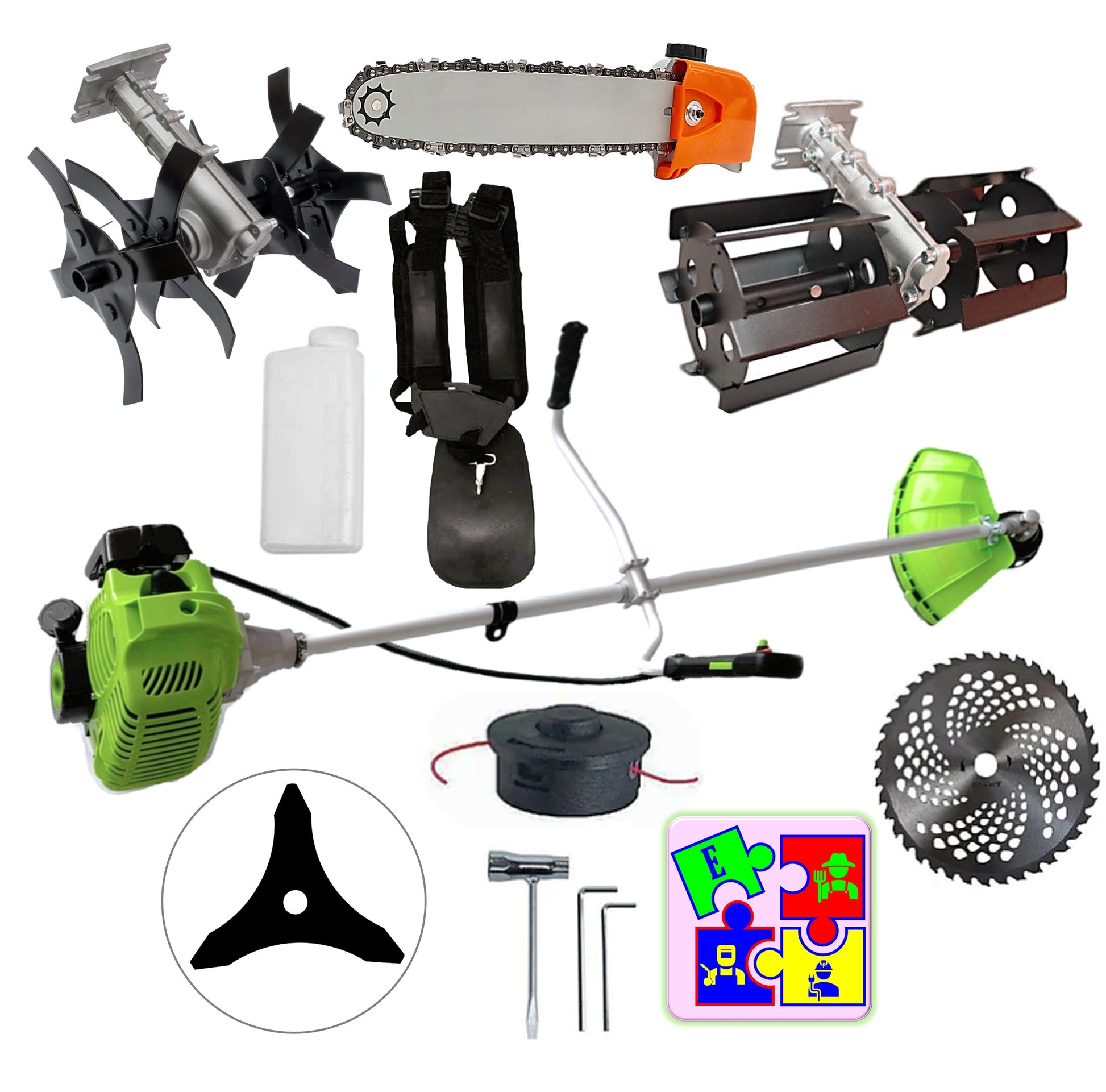 eGOSPODARi.ro % Motocositoarea FERMIERULUI-GOSPODAR, Consum Mic, Accesorii si 2xDisc, VERDE-4CP, Plus Cap DRUJBA, PRASITOARE, CULTIVATOR