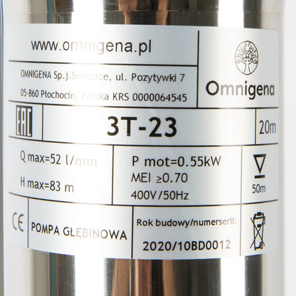 eGospodari.ro % Pompa submersibila OMNI Polonia 3T23, 400V, 0.55W, debit 52l/min, H refulare 72m