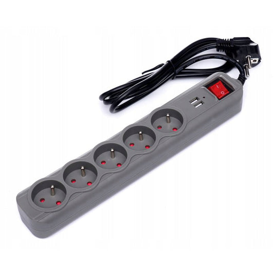 eGospodari.ro % Prelungitor electric cu 5 prize, 2 mufe USB si intrerupator KRAFT Profi K4034, lungime 3m